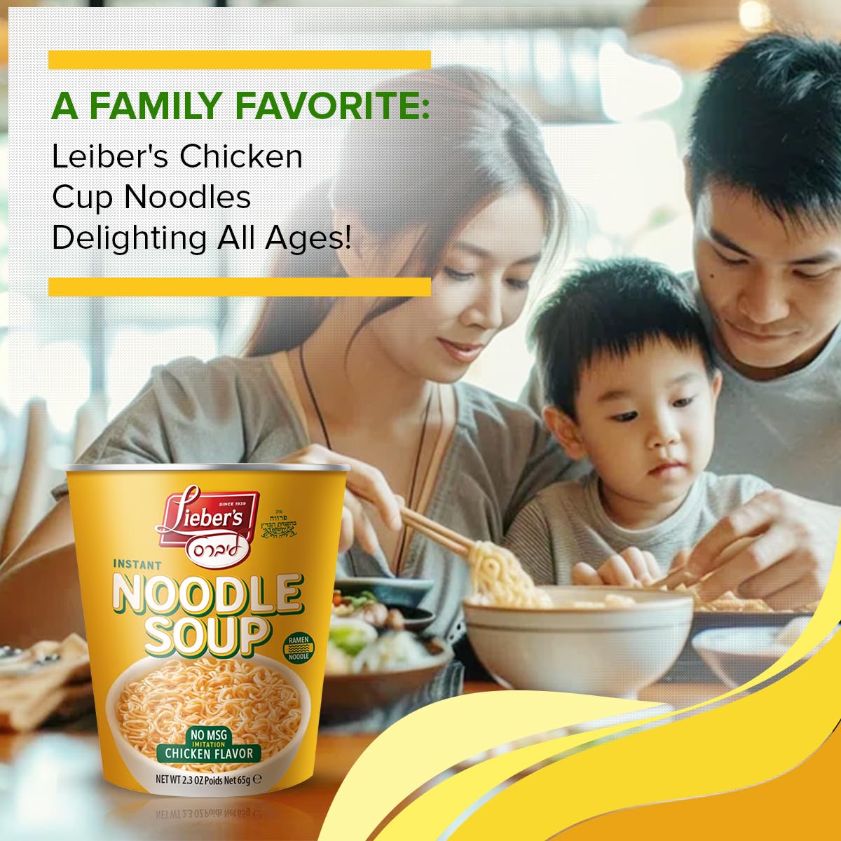 LEIBERS Noodle Soup Cups - Chicken Flavor - 12-Pack - Non-GMO, MSG-Free, Kosher - Instant Ramen Noodle Cups with Fork