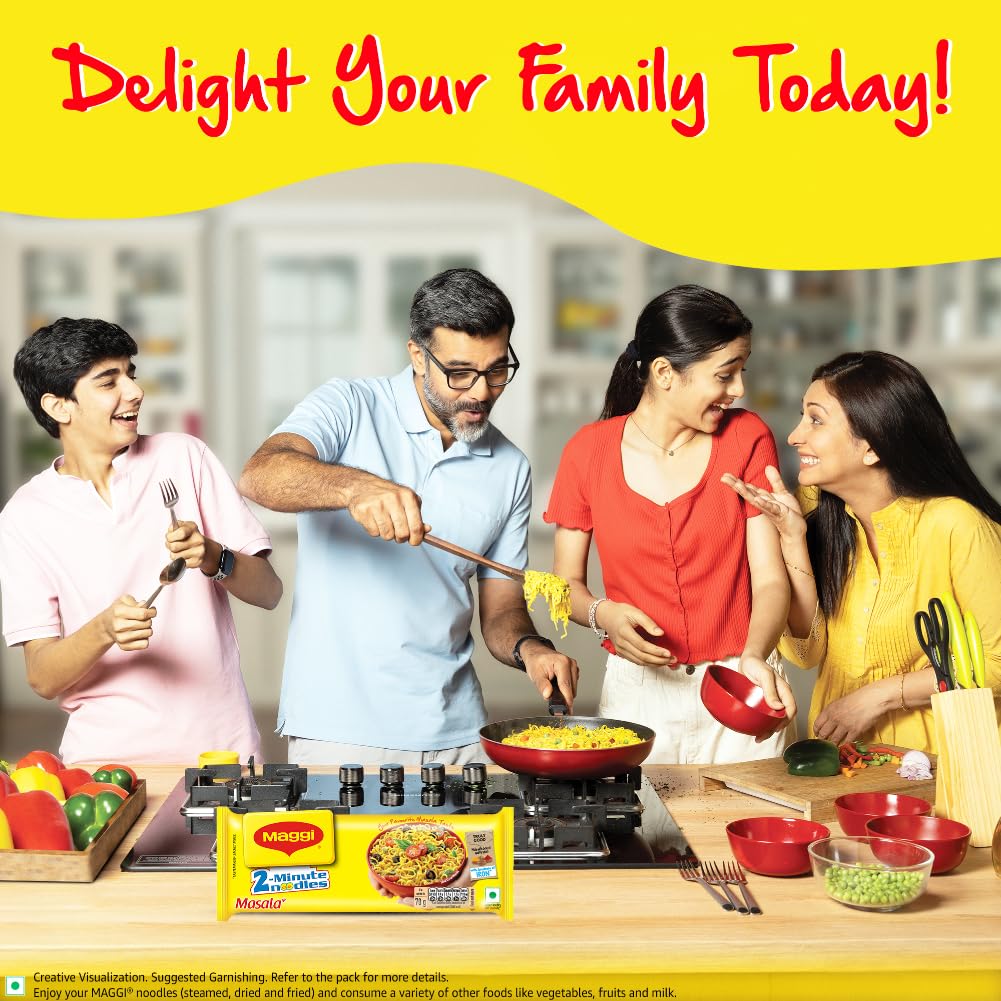 MAGGI 2-Minute Instant Noodles, Masala Noodles With Goodness Of Iron, Made With Choicest Quality Spices, Favourite Masala Taste, 70G ( Pack Of 12 ), 840 Gram