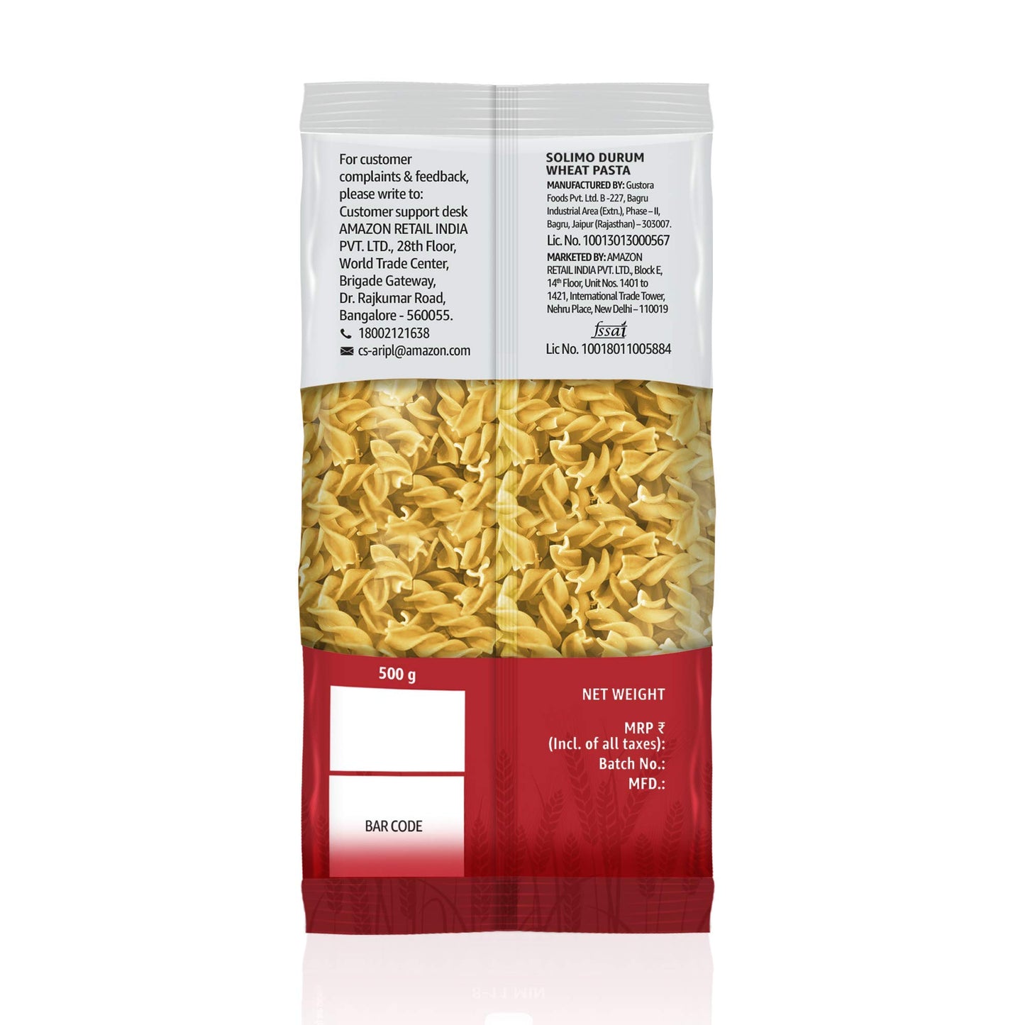 Amazon Brand - Solimo Durum Wheat Fusilli Pasta| 500 g Pack of 2