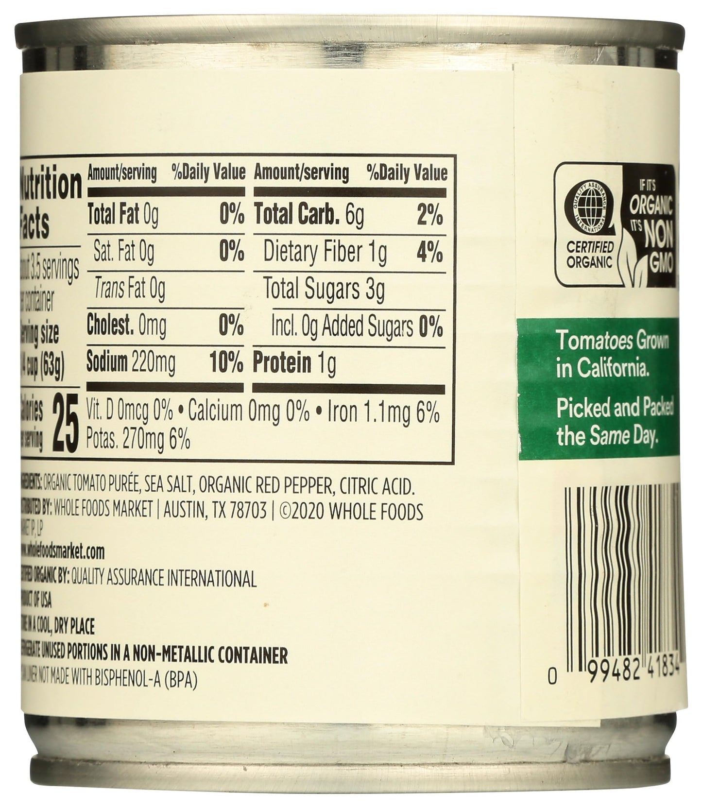 Whole Foods Sauce Tomato Organic 8 Ounce
