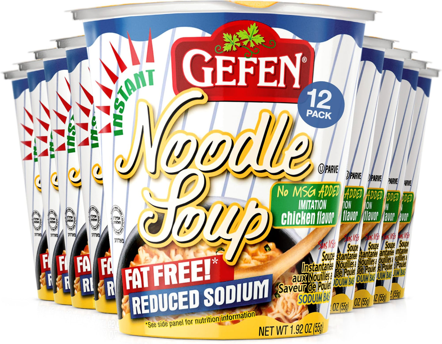 Gefen Instant Noodle Soup Cup, Fat Free and Low Sodium, 2.3oz (12 pack)