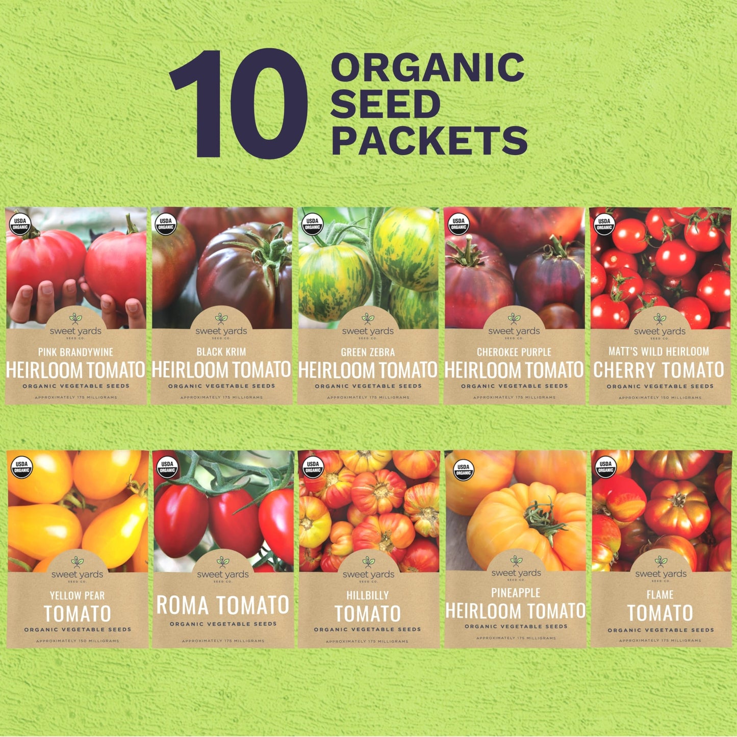 Organic Tomato Seeds Variety Pack - 10 Individual Packs