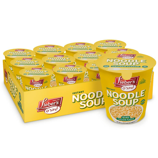 LEIBERS Noodle Soup Cups - Chicken Flavor - 12-Pack - Non-GMO, MSG-Free, Kosher - Instant Ramen Noodle Cups with Fork
